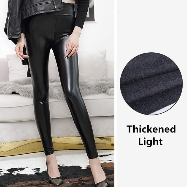 Everbellus High Waist Leather Leggings for Women Black Light&amp;Matt Thin&amp;Thick Femme Fitness PU Leggings Sexy Push Up Slim Pants