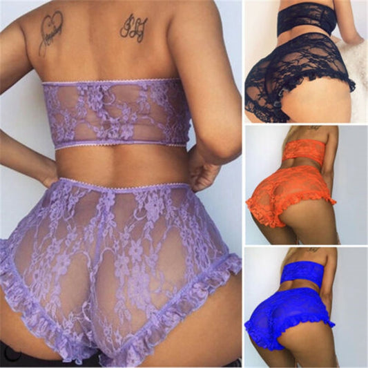 hirigin Sexy Women Lace Tulle Lingerie Set Ruffle Sleepwear Babydoll Ladies Sexy Bandeau Underwear Nightwear Exotic Sets Hot