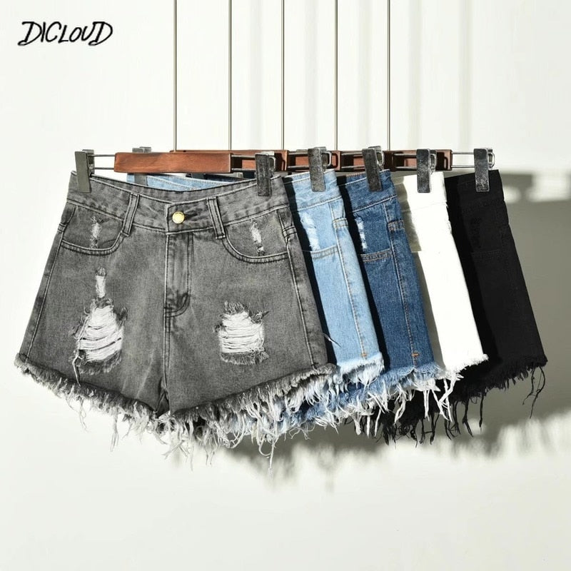 Hole Irregular Large Size Denim Shorts Female Jeans Women High Waisted Short New Femme Push Up Skinny Slim Denim Shorts 4XL