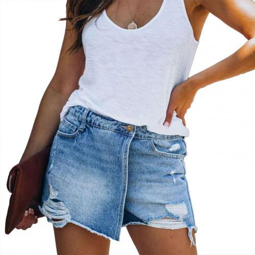 denim shorts jeans Women Shorts Ripped Solid Color Sexy Cotton Blend Broken Hole attractive Leisure Shorts Summer