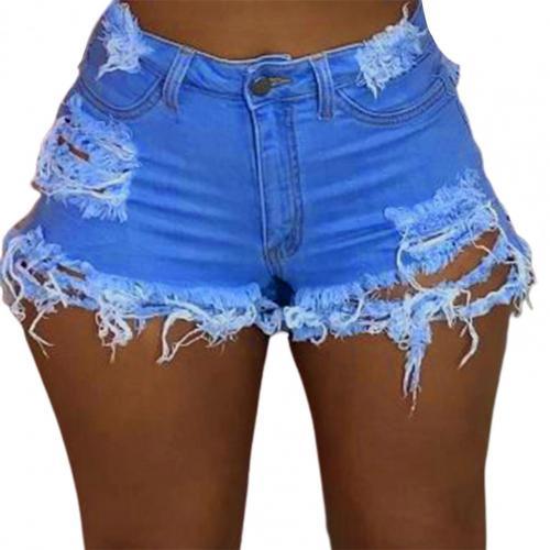 denim shorts jeans Women Shorts Ripped Solid Color Sexy Cotton Blend Broken Hole attractive Leisure Shorts Summer