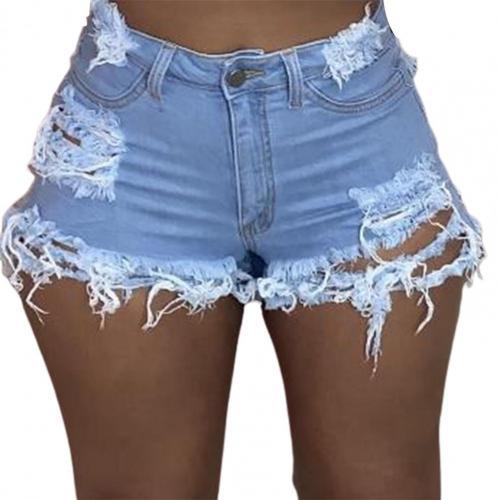 denim shorts jeans Women Shorts Ripped Solid Color Sexy Cotton Blend Broken Hole attractive Leisure Shorts Summer