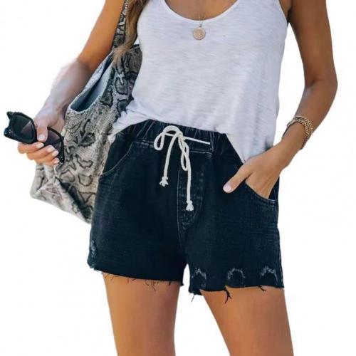 denim shorts jeans Women Shorts Ripped Solid Color Sexy Cotton Blend Broken Hole attractive Leisure Shorts Summer