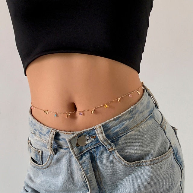 Sexy Vintage Aesthetic Belly Chain Thin Beads Link Body Chain Waist Chain Belt Y2K Streetwear Summer Women Fashion Body Jewelry