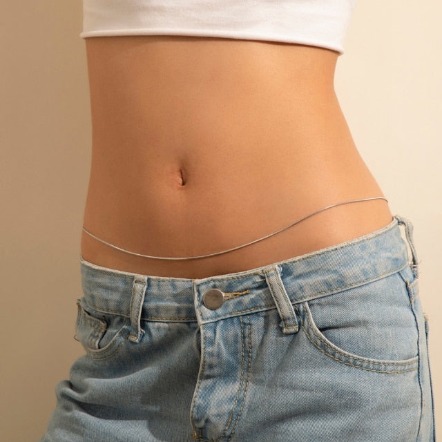 Sexy Vintage Aesthetic Belly Chain Thin Beads Link Body Chain Waist Chain Belt Y2K Streetwear Summer Women Fashion Body Jewelry