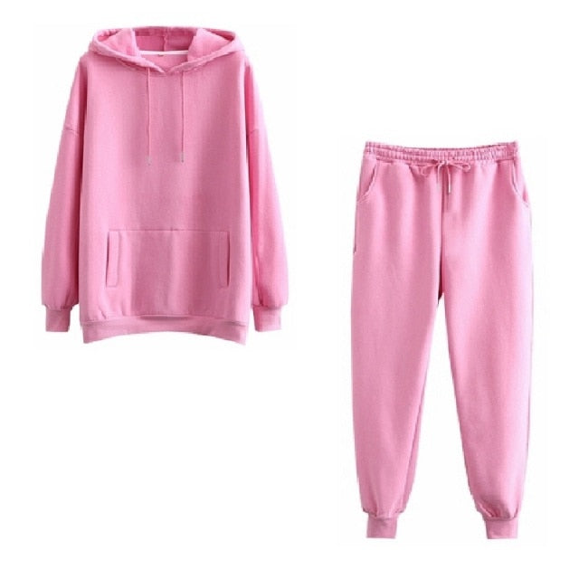 Tangada 2021 Autumn Winter Women tracksuit thick fleece 100% cotton suit 2 pieces sets hoodies sweatshirt and pants suits 6L17