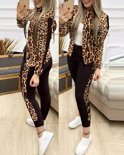 2021 Women Two Piece Set Outfits Autumn Women&#39;s Tracksuit Zipper Top And Pants Casual Sport Suit Winter 2 Piece Woman Set