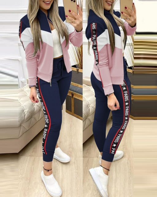 2021 Women Two Piece Set Outfits Autumn Women&#39;s Tracksuit Zipper Top And Pants Casual Sport Suit Winter 2 Piece Woman Set