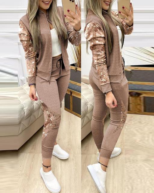 2021 Women Two Piece Set Outfits Autumn Women&#39;s Tracksuit Zipper Top And Pants Casual Sport Suit Winter 2 Piece Woman Set