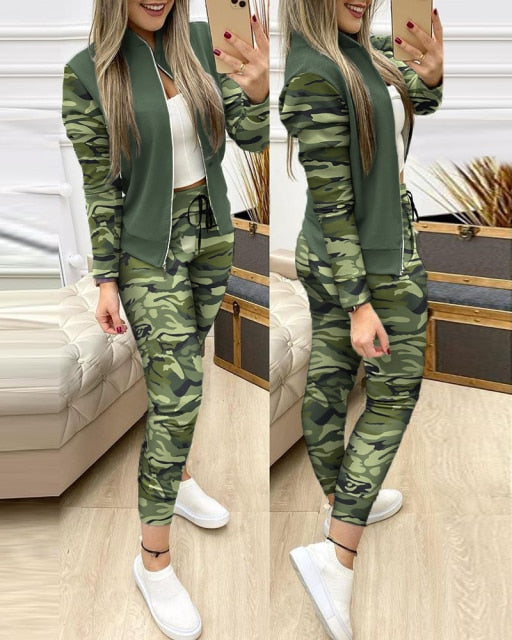 2021 Women Two Piece Set Outfits Autumn Women&#39;s Tracksuit Zipper Top And Pants Casual Sport Suit Winter 2 Piece Woman Set