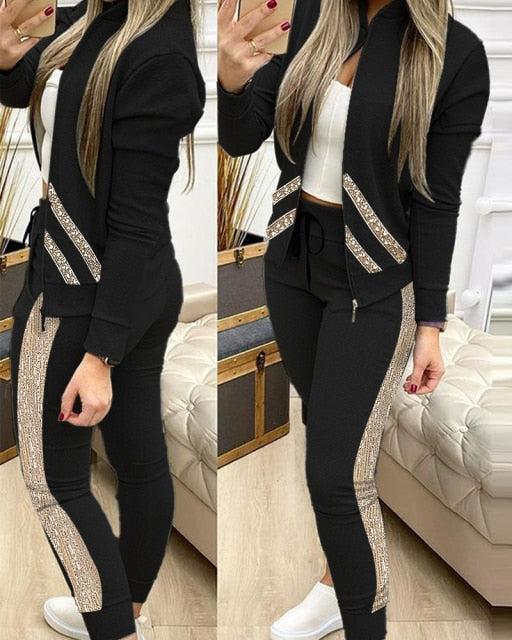 2021 Women Two Piece Set Outfits Autumn Women&#39;s Tracksuit Zipper Top And Pants Casual Sport Suit Winter 2 Piece Woman Set