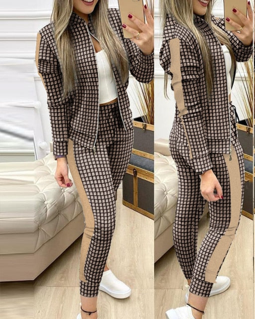 2021 Women Two Piece Set Outfits Autumn Women&#39;s Tracksuit Zipper Top And Pants Casual Sport Suit Winter 2 Piece Woman Set