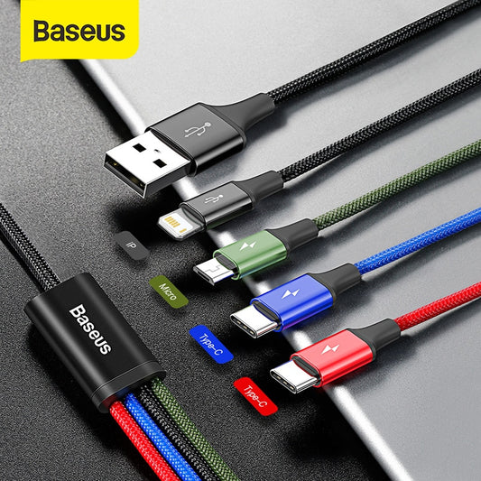 Baseus 4 in 1 USB Type C Cable for iPhone 11 Pro Max 3 in 1 USB Cable USB C Cable for Samsung Xiaomi Note 8 Pro Micro USB Cable