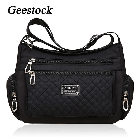 Geestock Shoulder Bag Women Nylon Crossbody Bags Waterproof Plaid Messenger Bag Large Capacity Lady Handbags