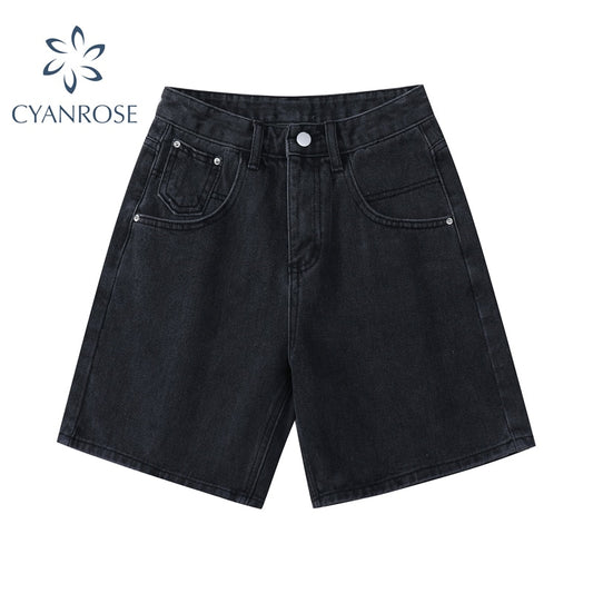 New 2022 Summer High Waist Denim Shorts Women Casual Loose Ladies Fashion Plus Size Fashion Button Wide Leg Short Jeans Female