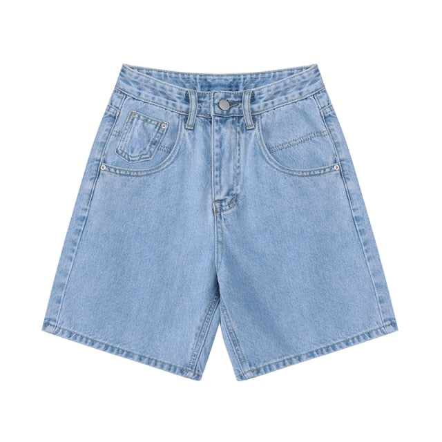 New 2022 Summer High Waist Denim Shorts Women Casual Loose Ladies Fashion Plus Size Fashion Button Wide Leg Short Jeans Female