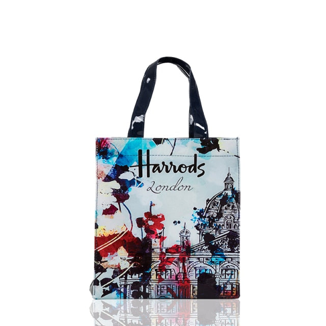 London Style PVC Reusable Shopping Bag Women&#39;s Bag Eco Friendly Small Signature Shopper Bag Waterproof Handbag Shoulder Bag