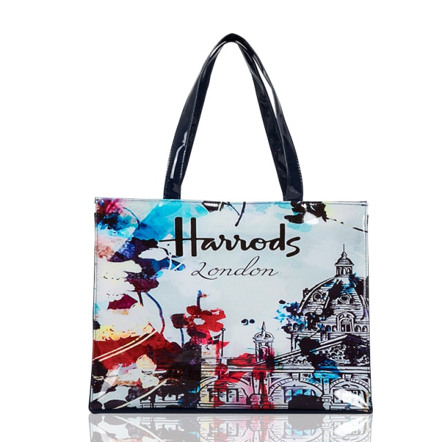 London Style PVC Reusable Shopping Bag Women&#39;s Bag Eco Friendly Small Signature Shopper Bag Waterproof Handbag Shoulder Bag