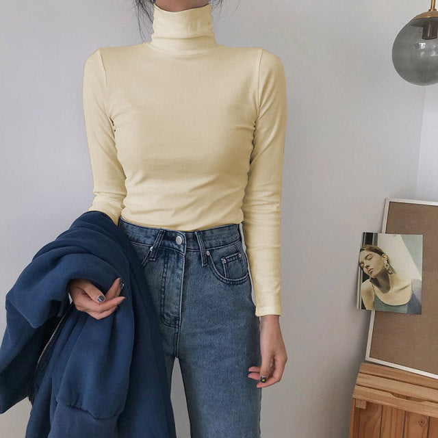 Spring Long Sleeve Turtleneck Tops Slim Knitted Bottoming T Shirt Korean Fashion Sweater Harajuku Pullover Women Clothing Jumper