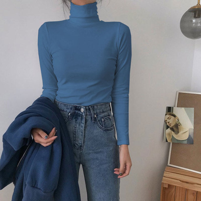Spring Long Sleeve Turtleneck Tops Slim Knitted Bottoming T Shirt Korean Fashion Sweater Harajuku Pullover Women Clothing Jumper