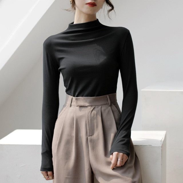Spring Long Sleeve Turtleneck Tops Slim Knitted Bottoming T Shirt Korean Fashion Sweater Harajuku Pullover Women Clothing Jumper