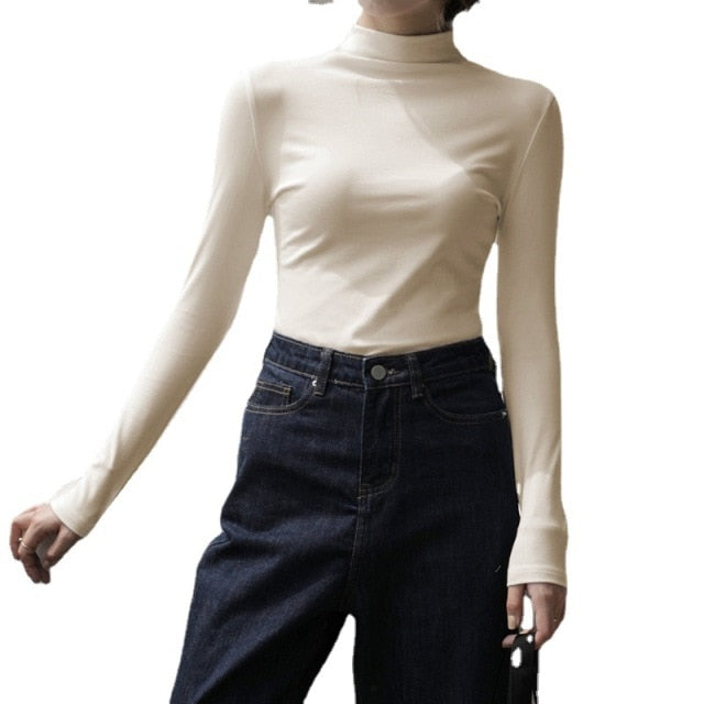 Spring Long Sleeve Turtleneck Tops Slim Knitted Bottoming T Shirt Korean Fashion Sweater Harajuku Pullover Women Clothing Jumper