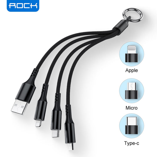 ROCK 3 in 1 Micro USB Type C Cable For iPhone 11 Samsung Xiaomi Mobile Phone Android Cord Portable Multi Keychain Data Sync Wire